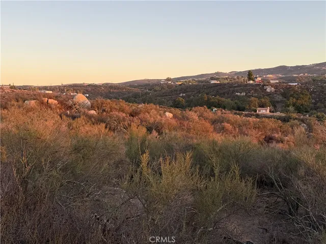 a view of a mountain in the distance in a field