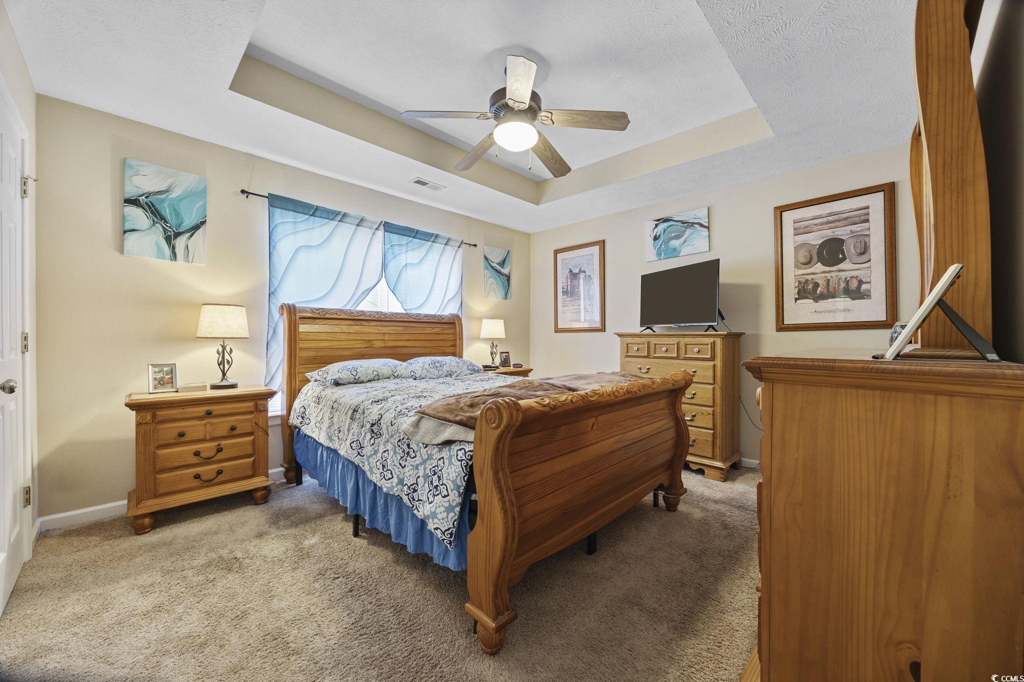 2902 Silverleaf Circle Loris, SC 29569 - Photo 14 of 38 Carpeted bedroom with a tray ceiling and ceiling fan
