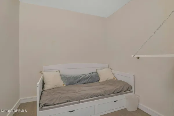 a view of a room with racks on the wall