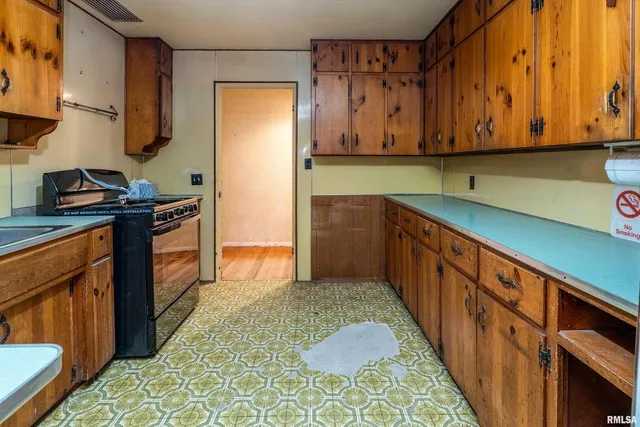 a kitchen with stainless steel appliances a stove a sink and a microwave