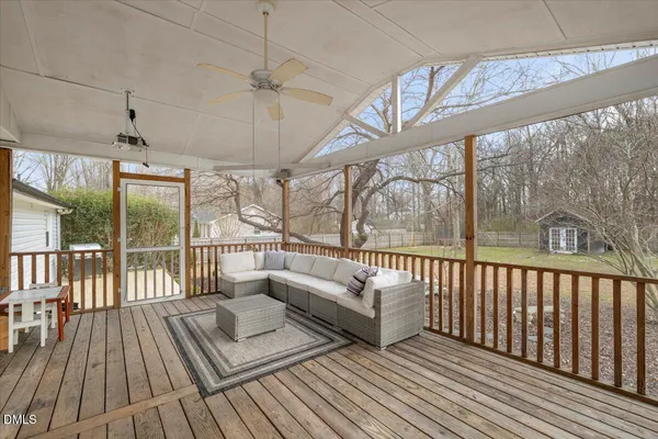a view of a balcony with couch