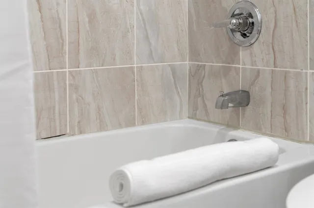 a bathroom with a bathtub