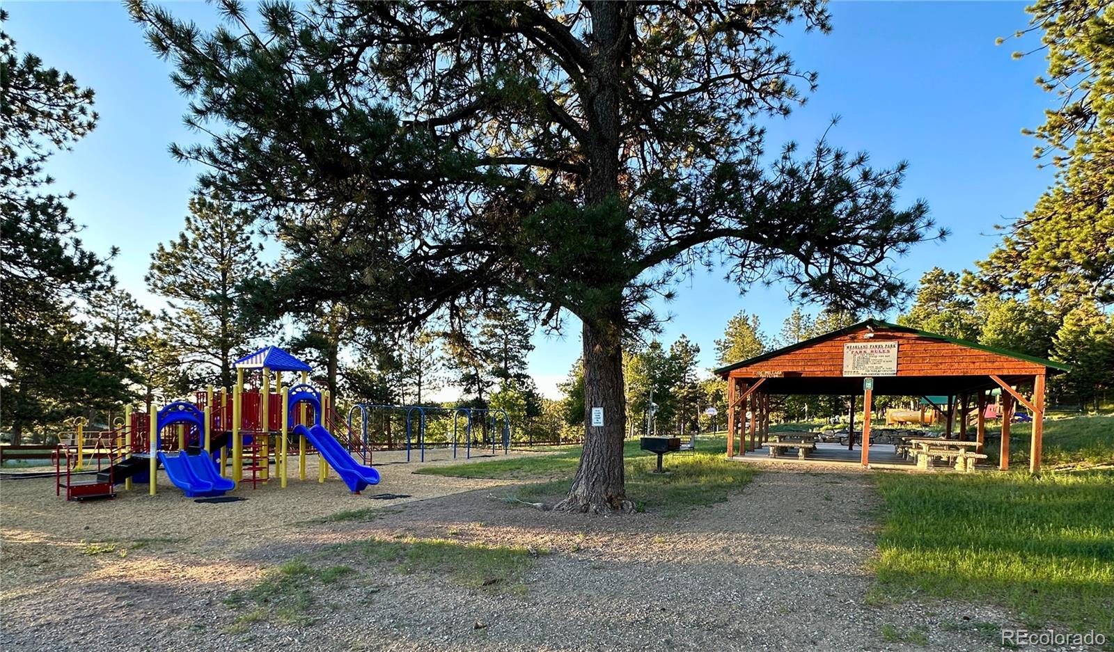 51 High View Lane Bailey, CO 80421 - Photo 36 of 38 a view of a park with large trees and a barn