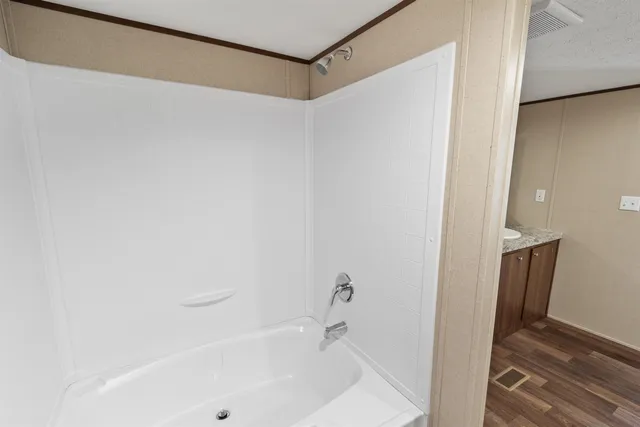a bathroom with a bathtub