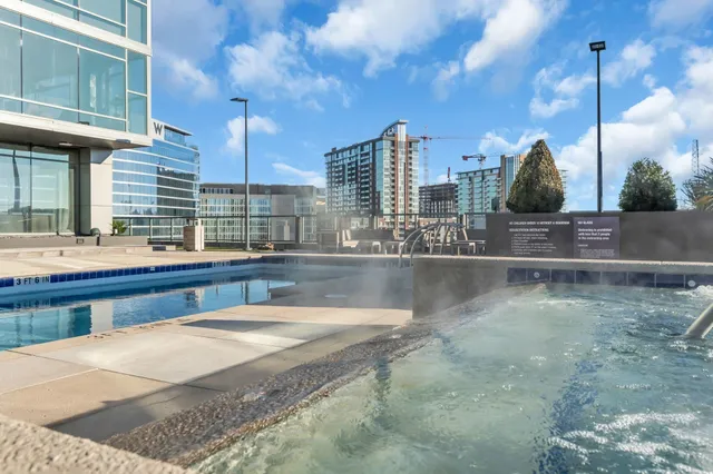 a view of a swimming pool and a windows