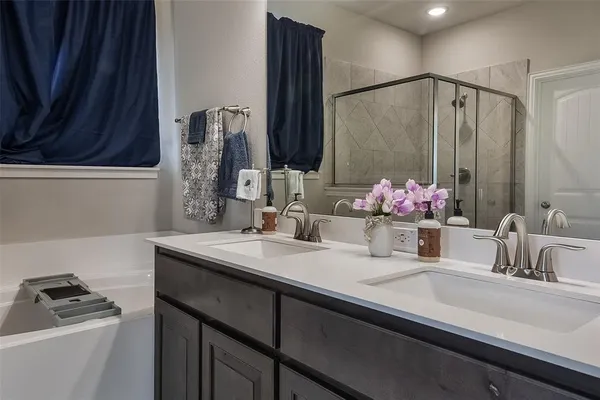 a bathroom with a shower and a sink