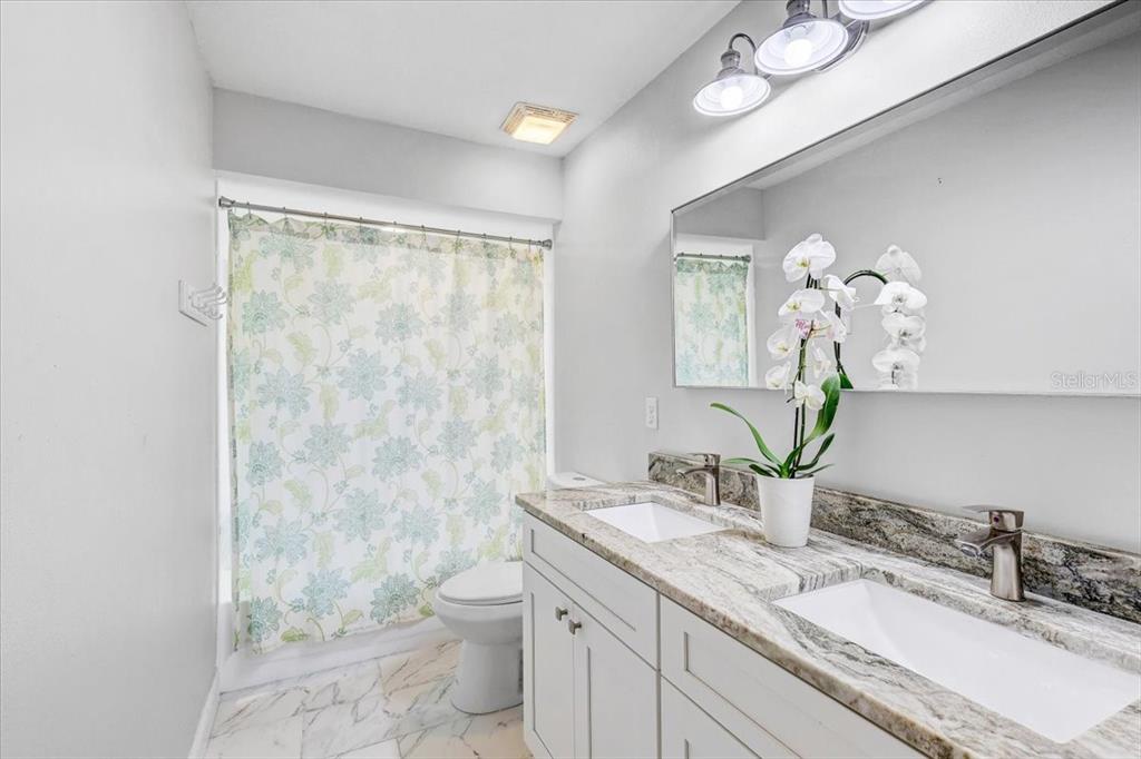 4710 Stearns Road Valrico, FL 33596 - Photo 52 of 63 a bathroom with a granite countertop sink a toilet and a mirror