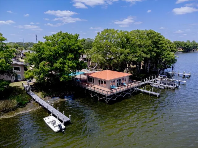 a view of a lake with a nearby beach