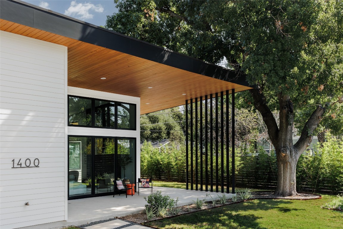 a outdoor view of a house with a garden