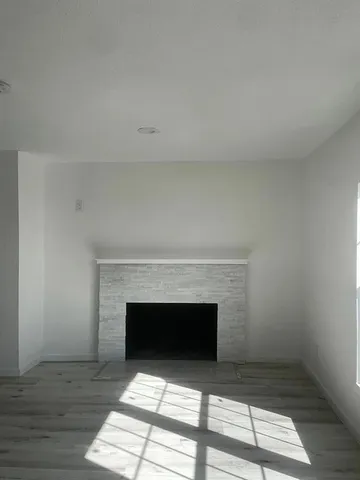a room with a fireplace