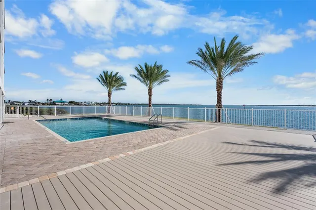 a view of a lake with a city