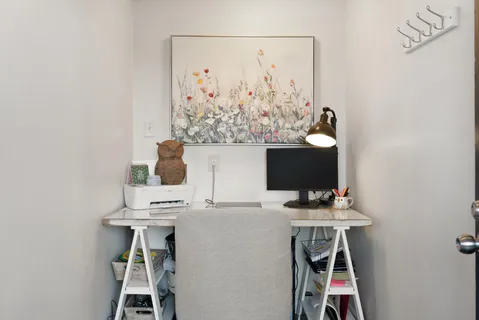 a room with a table and a chair