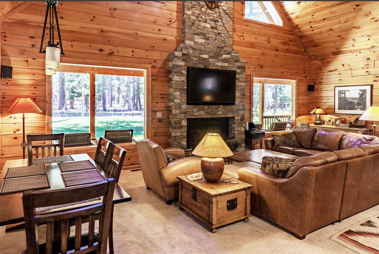 12051 Oslo Drive Truckee, CA 96161 - Photo 7 of 21 a living room with furniture a flat screen tv and a floor to ceiling window