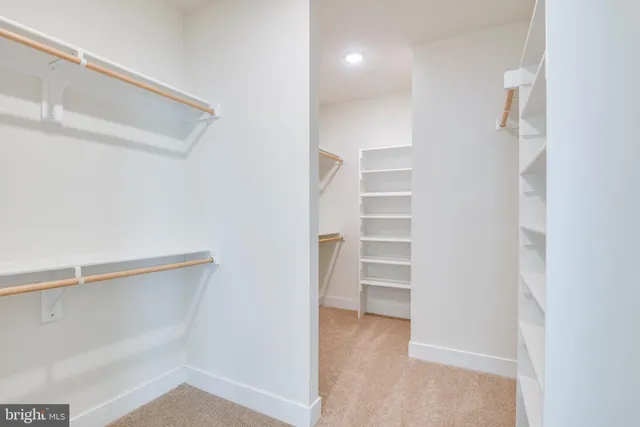 a view of walk in closet with empty racks