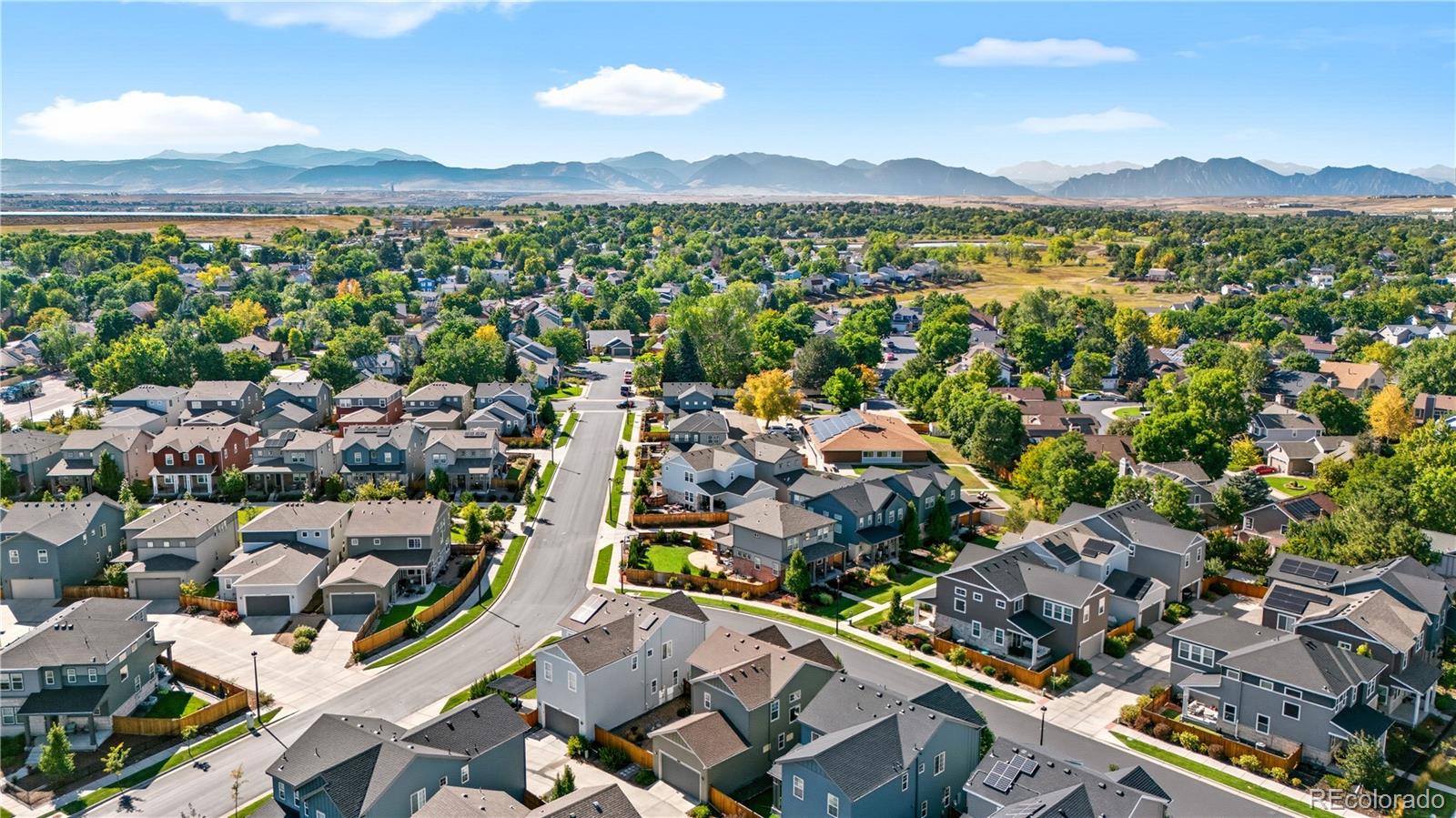 10074 Flower Street Broomfield, CO 80021 - Photo 45 of 47 an aerial view of a city with lots of residential buildings