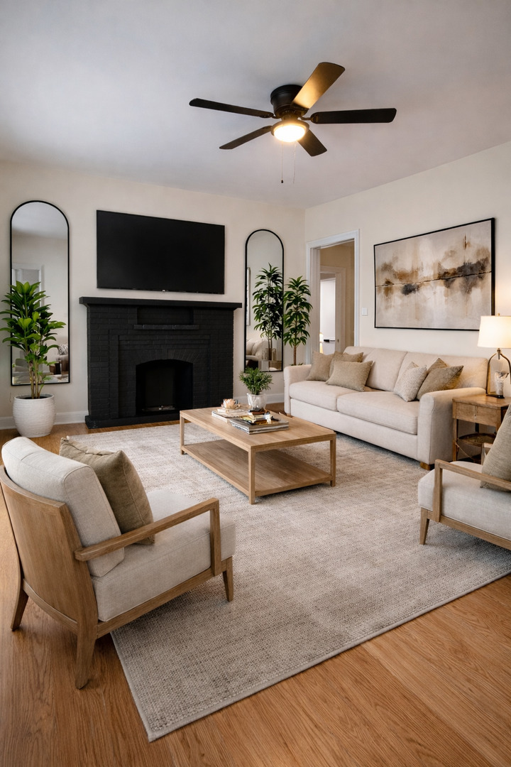 610 East 74th Street, Unit 2B Chicago, IL 60619 - Photo 2 of 7 a living room with furniture flat screen tv and a fireplace