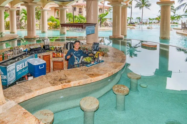 an outdoor space with furniture