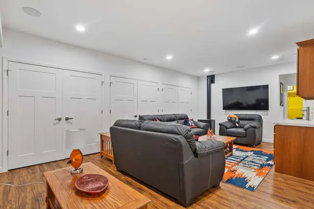 a living room with furniture and a couch