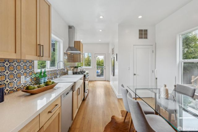 a kitchen with lots of counter top space