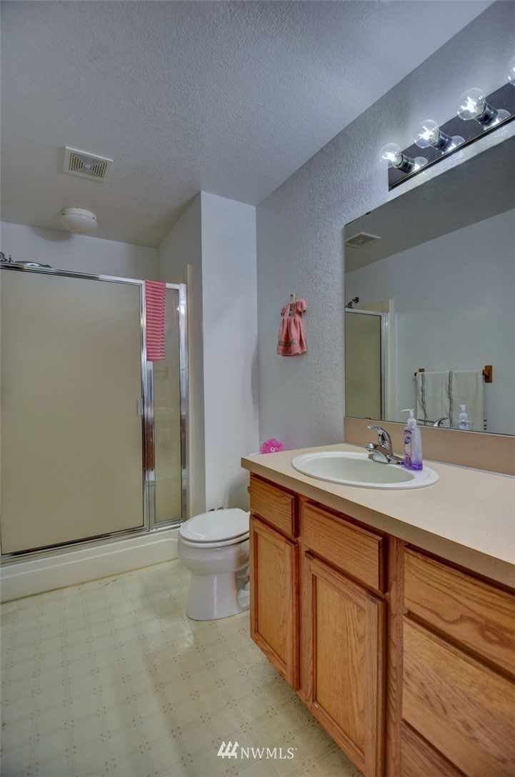 4121 Violet Court Southwest Rochester, WA 98579 - Photo 12 of 21 a bathroom with a sink vanity mirror and toilet