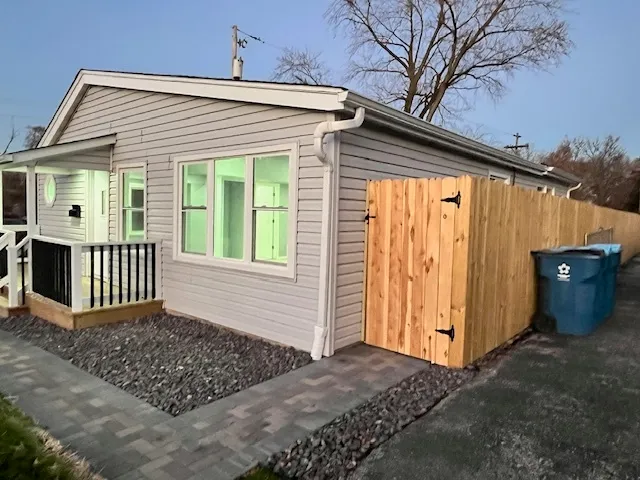 a porch with seating space