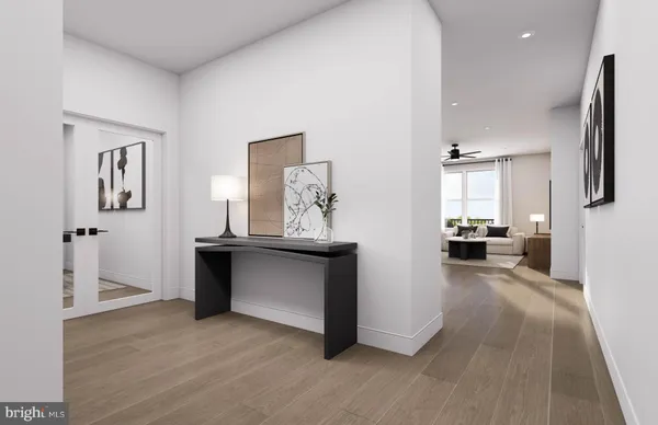 a workspace with furniture window and wooden floor