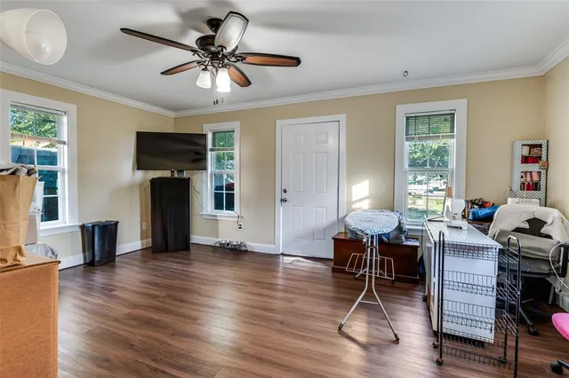 a workspace with wooden floor