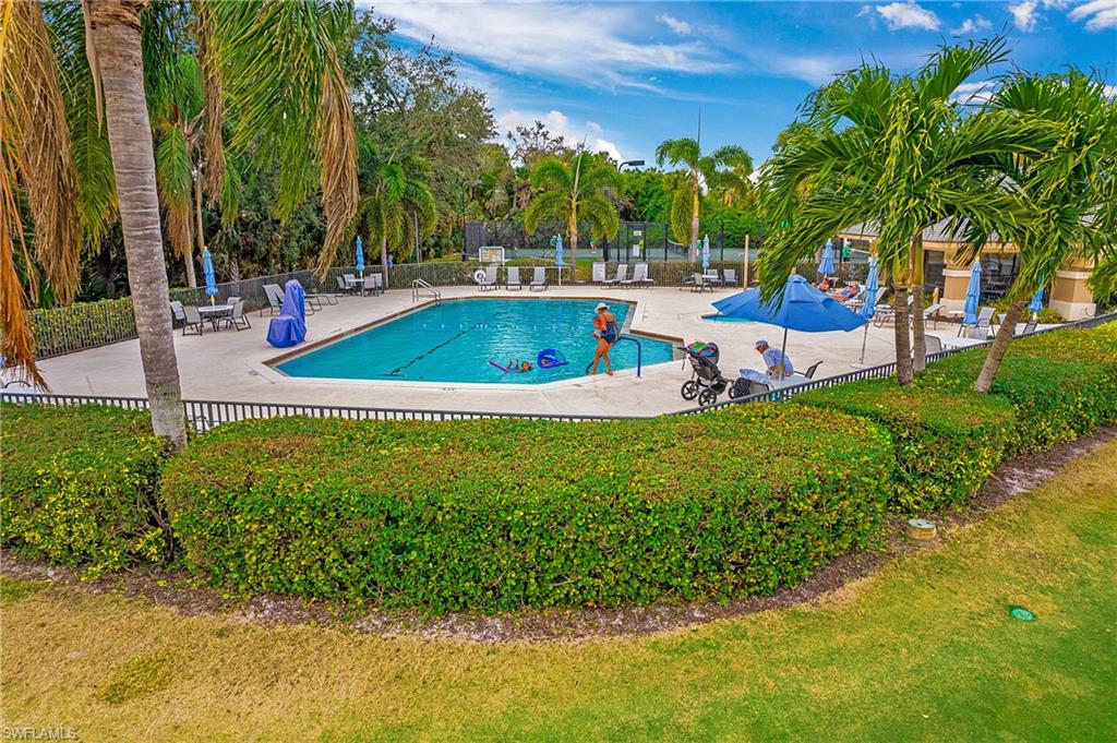 20951 Rivers Ford Estero, FL 33928 - Photo 43 of 49 a view of a swimming pool with lawn chairs under palm trees