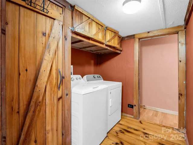 a storage room with wooden floor