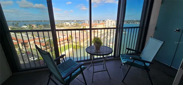 an aerial view of a building with outdoor space
