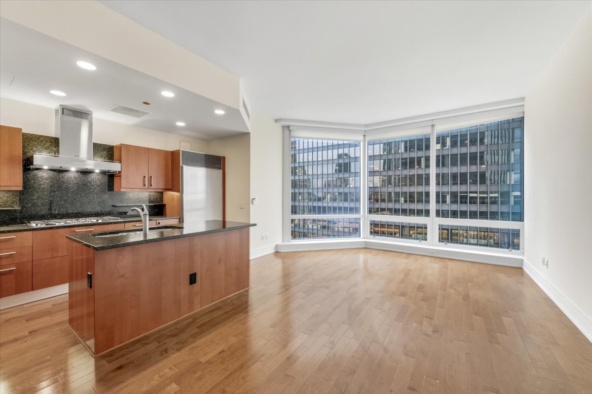 401 North Wabash Avenue, Unit 31G Chicago, IL 60611 - Photo 16 of 46 a large kitchen with stainless steel appliances a large counter top and a wooden floors