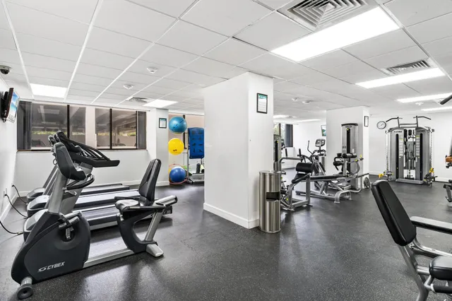 a view of a room with gym equipment