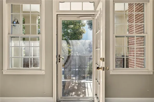 a view of a glass door with a glass door