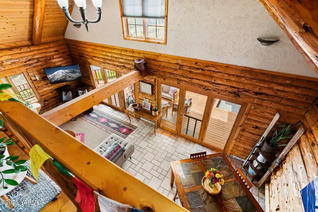 a view of a hallway with a couch