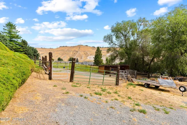 a view of a garden with an outdoor space