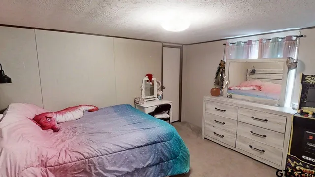 a bedroom with a bed and a dresser