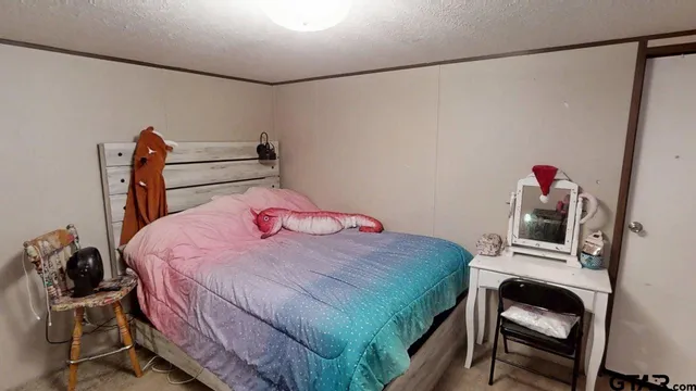 a bedroom with a bed and a closet