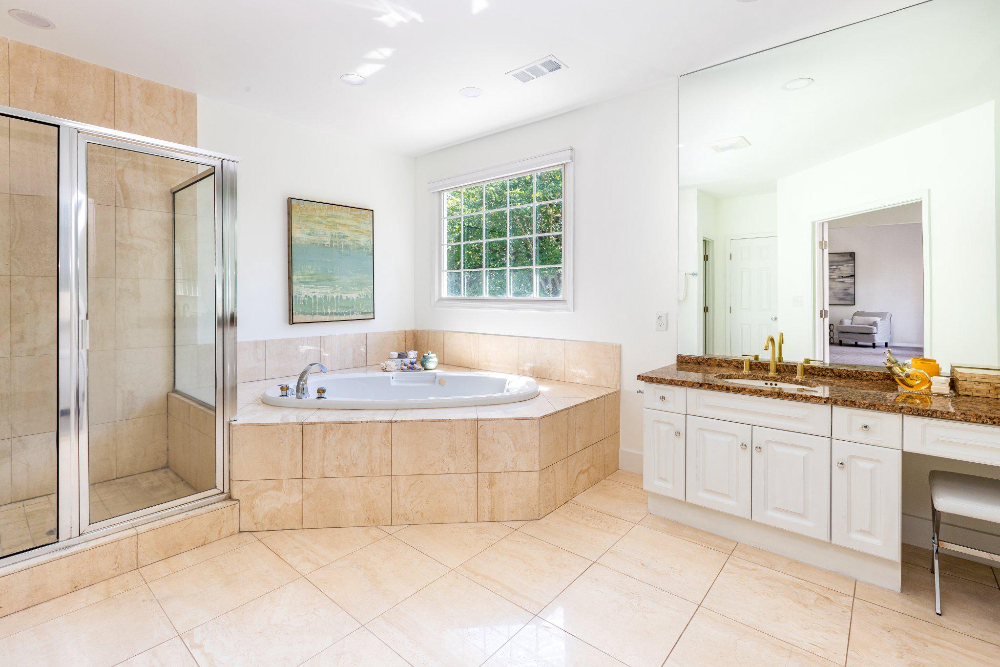 7009 Persimmon Tree Road Bethesda, MD 20817 - Photo 25 of 63 Primary Marble Bath - Soaking Tub With Spa Jets