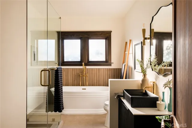 view of a bathroom with a tub