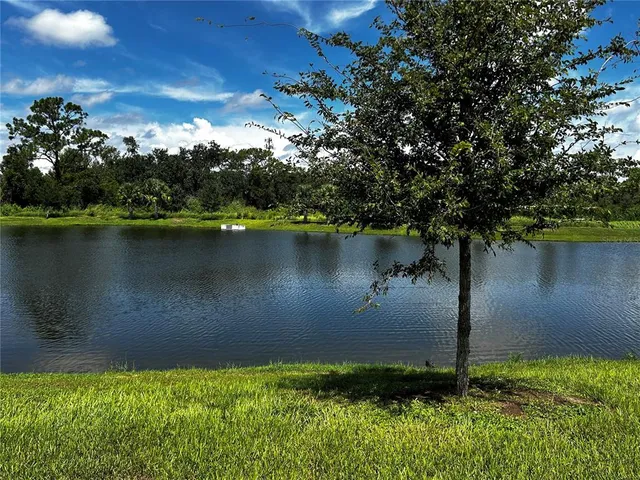 a lake view with a garden