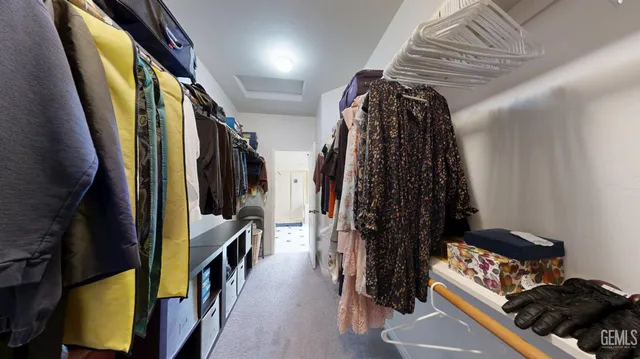 a view of walk in closet with clothes and shoes