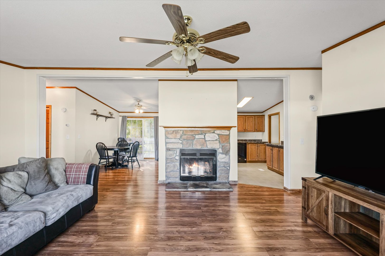 509 West Rhodes Street Thomasboro, IL 61878 - Photo 9 of 29 a living room with furniture a fireplace and a flat screen tv