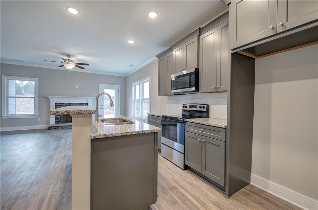201 Daisy Court Cartersville, GA 30121 - Photo 10 of 36 a kitchen with kitchen island granite countertop a sink cabinets and stainless steel appliances