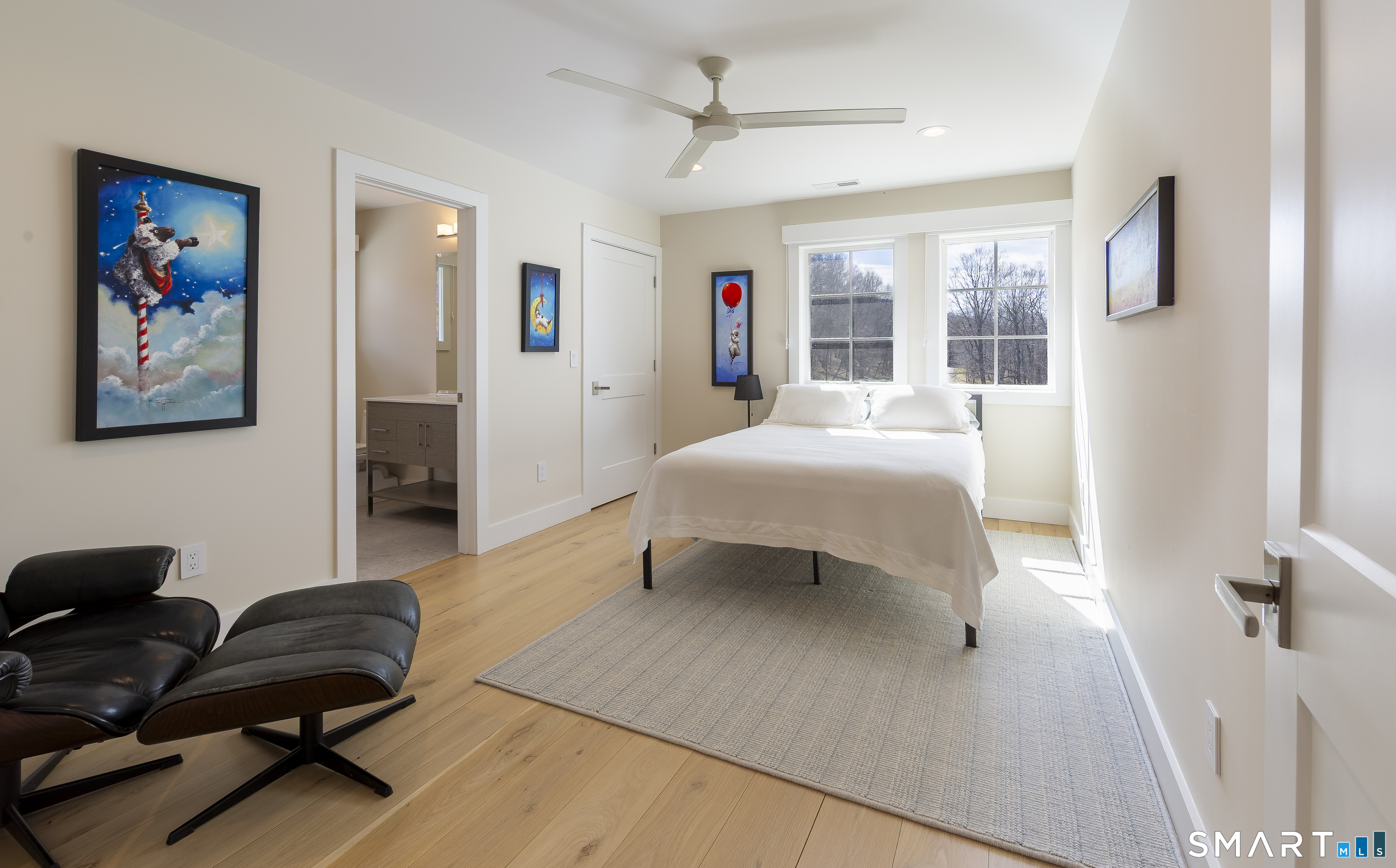 5 Upland Pastures Road Sherman, CT 06784 - Photo 26 of 40 Bedroom #2 enjoys an ensuite bath with tub with tile surround and sliding barn styled glass doors, Toto toilet and 48" vanity.