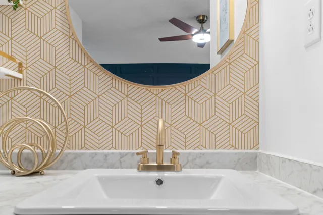 a bathroom with a bathtub