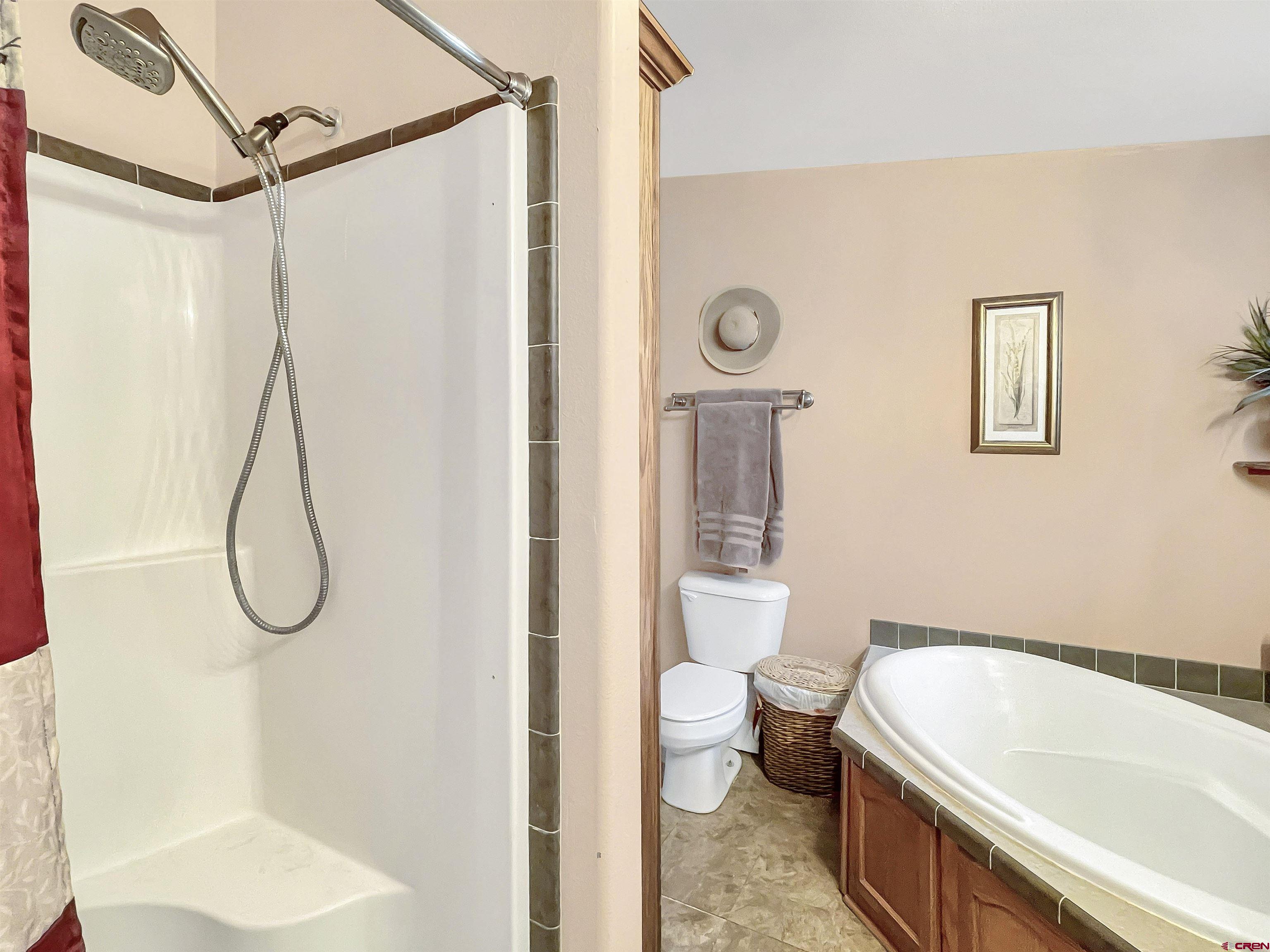 43396 Long Gulch Road Crawford, CO 81415 - Photo 16 of 35 a bathroom with a granite countertop sink a toilet and shower