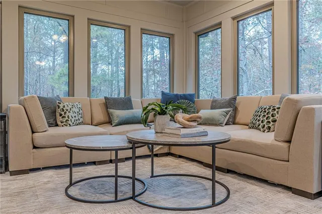 a view of parking garage with cars