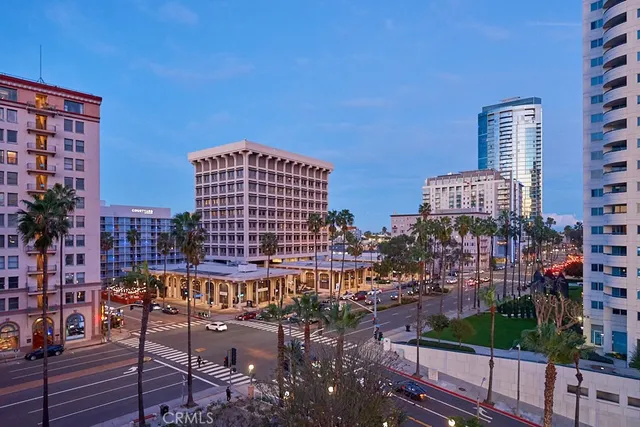 a view of a city with tall buildings