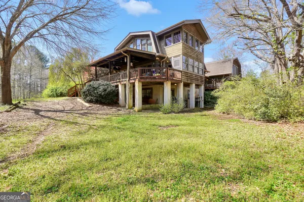 a view of a lake with a city