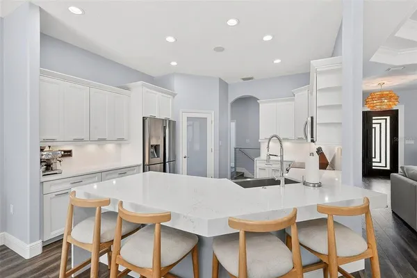 a bedroom with a bed and a fireplace